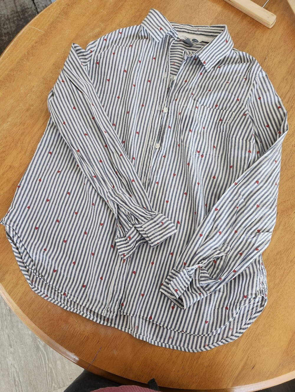 Old Navy Striped Button-Up Shirt | Red Heart Detail | Classic Preppy Cute